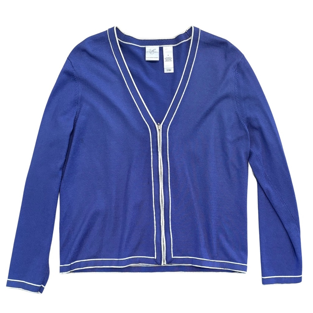 Vintage Blue Cardigan Sweater Women Size Medium Zip Up Emma James Liz Claiborne